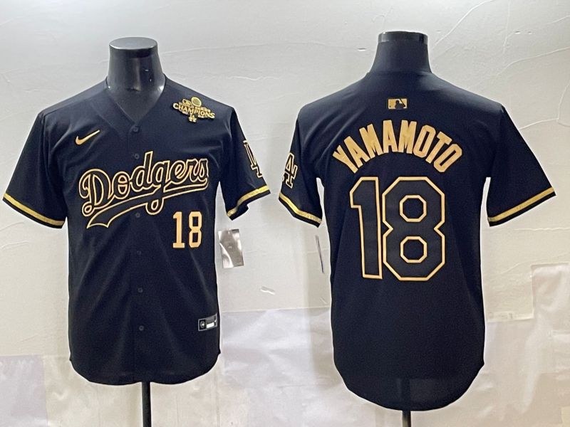 Men 2025 Los Angeles Dodgers #18 Yamamoto Black Gold Five generations Nike MLB Jersey style 10->los angeles dodgers->MLB Jersey